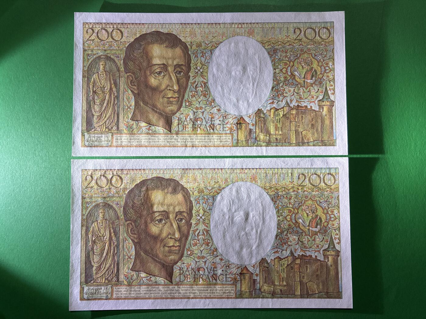 咖啡豆•收藏 2026年Mar_24th世界各国纸币拍卖 4枚 连号 法国 1991年 200法郎 全新UNC 外国 欧洲纸币