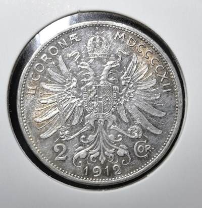 外国优质老铜币银币苏联纪念章，每周六晚九点倒数截拍，满百包邮可寄存，持续收拍 - 奥匈帝国1912年2克朗银币，由弗朗茨・约瑟夫一世时期铸造。正面为皇帝头像，背面是双头鹰国徽，见证帝国末期历史，属流通收藏币。