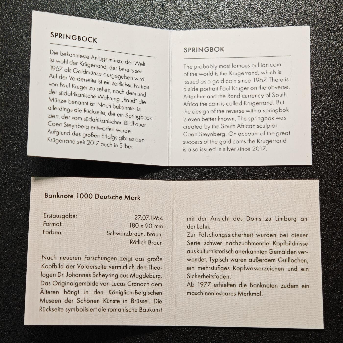 【德藏】世界币章拍卖第168期（拍品征集中~欢迎藏友联系） 1000德国马克微型金钞 1/500盎司 999金 及 乍得跳羚微型金币 1/500盎司 999金