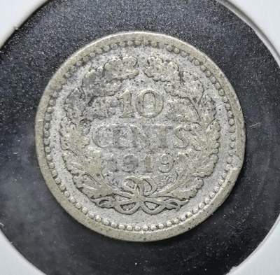 外国优质老铜币银币苏联纪念章，每周六晚九点倒数截拍，满百包邮可寄存，持续收拍 - 荷兰1919年10分银币。正面为威廉敏娜女王头像，背面是橡叶环饰与面值，见证一战后荷兰货币体系，是欧洲早期君主制辅币代表。