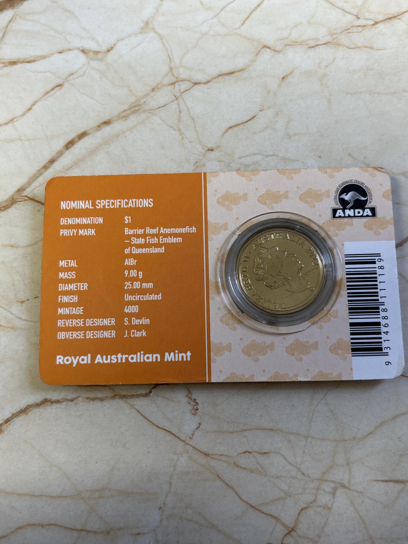 第194期拍卖 卡装澳大利亚2022年布里斯班钱币展袋鼠私印海葵鱼铜币