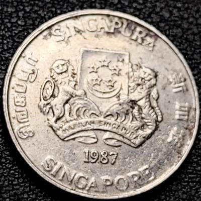 泉币菌-第213场-拍品多 请提前出价（工作最近较忙 发货不及时，望理解） - 1987 高币值 新加坡20分 绒球花 高盾徽版 直径21.36mm