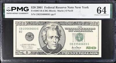 【礼羽收藏】🌏世界钱币拍卖129期 - 01年黑白大头版20美元 PMG64无47