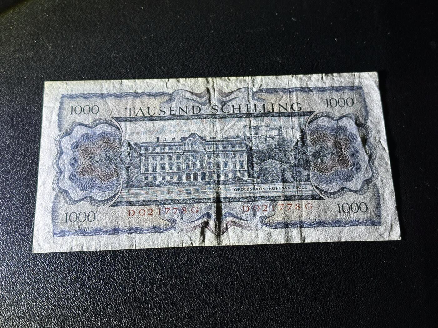 《外钞收藏家》第六百一十九期（精品场）（长期征集拍品、欢迎藏友们联系合作） 1966年奥地利1000先令 非全新 品相如图