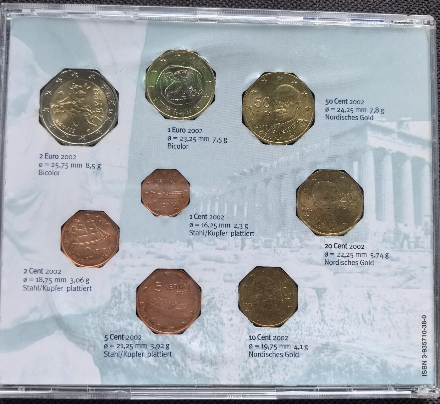 外国优质老铜币银币苏联纪念章，每周六晚九点倒数截拍，满百包邮可寄存，持续收拍 欧元硬币-2002年希腊（首发版+CD盒）