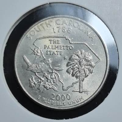 外国优质老铜币银币苏联纪念章，每周六晚九点倒数截拍，满百包邮可寄存，持续收拍 - 美国南卡罗来纳州纪念币，正面为华盛顿头像，背面以棕榈树、鹪鹩与州界图案，纪念该州 1788 年加入联邦，是美国州币系列的代表。