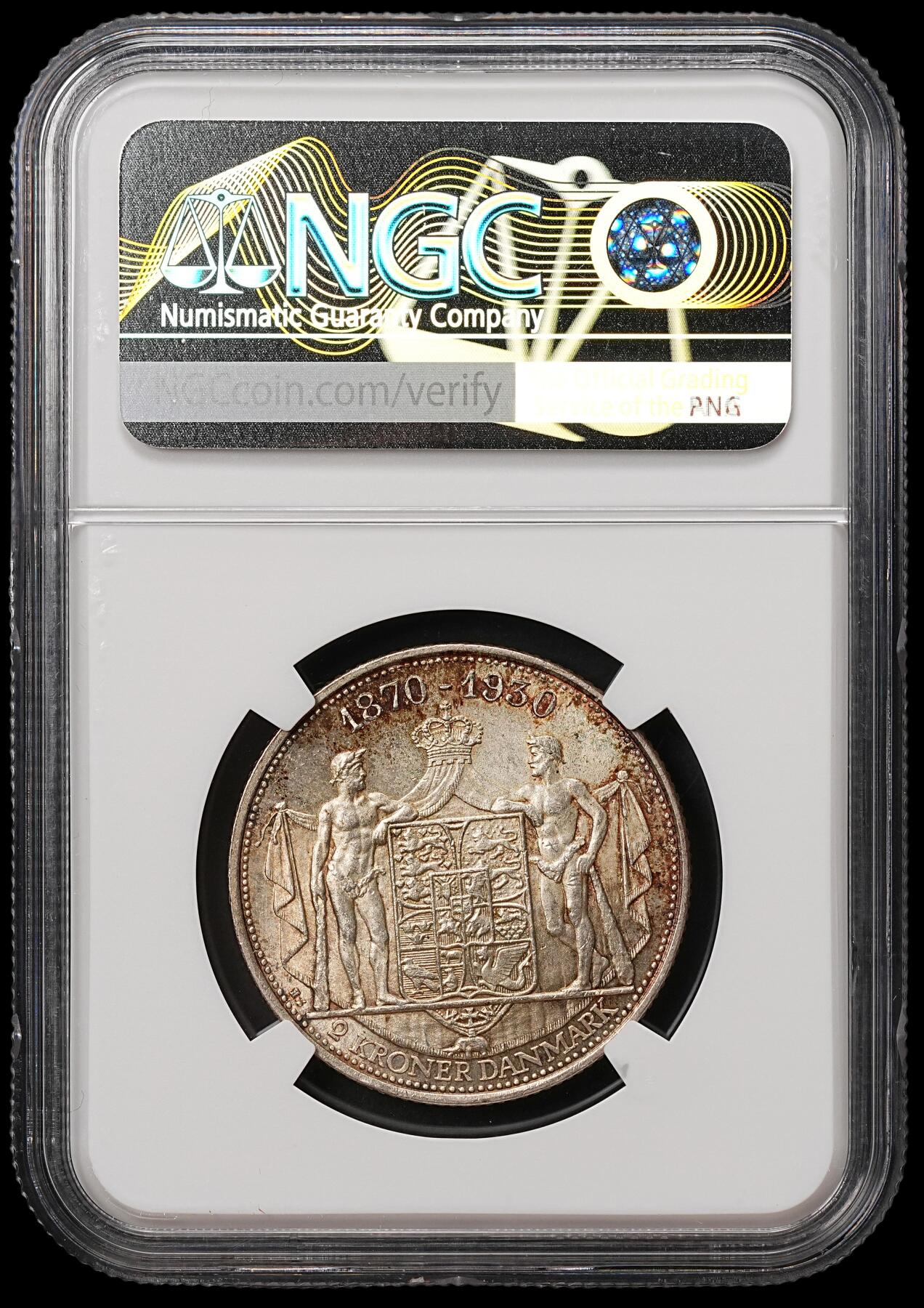 修遠堂世界钱币第108期 NGC MS65 1930年丹麦国王60大寿纪念2克朗银币