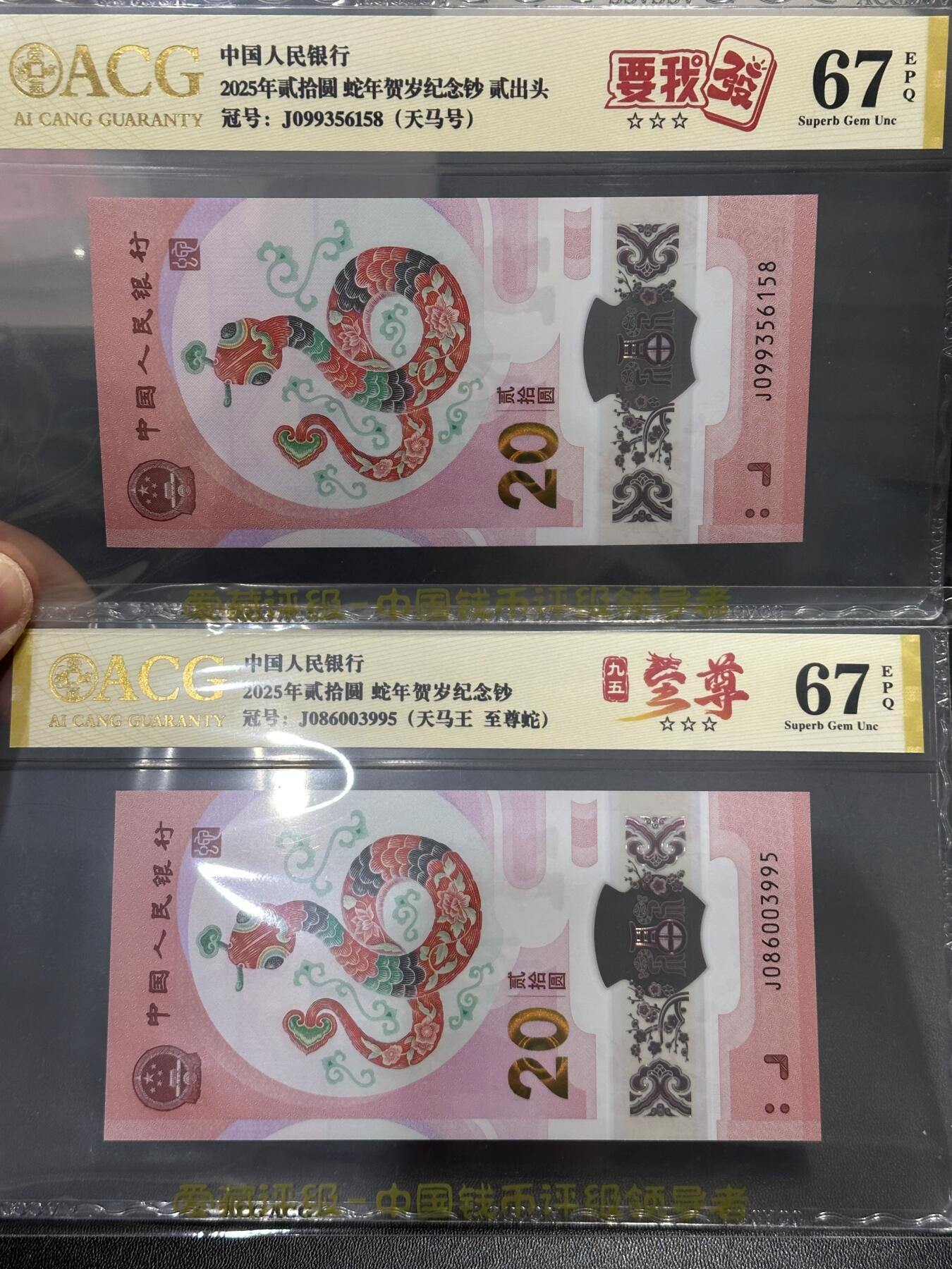 《外钞收藏家》第六百一十九期（精品场）（长期征集拍品、欢迎藏友们联系合作） 2025蛇年生肖纪念钞 2张一起 天马号和九五至尊号 爱藏67