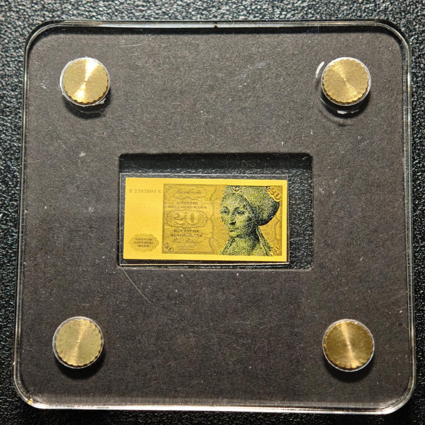 【德藏】世界币章拍卖第168期（拍品征集中~欢迎藏友联系） 20德国马克微型金钞 1/500盎司 999金 及 1/200盎司德国格言金章 999金