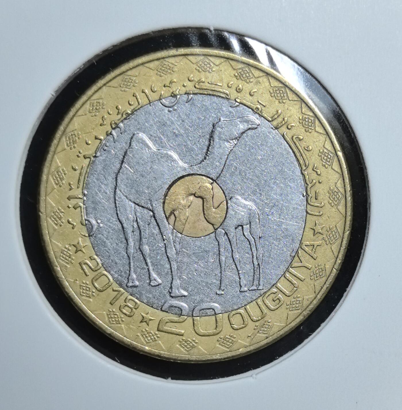 外国优质老铜币银币苏联纪念章，每周六晚九点倒数截拍，满百包邮可寄存，持续收拍 毛里塔尼亚 20 乌吉亚双色币，采用三环复合金属工艺，正面国徽象征国家主权，背面单峰驼母子凸显沙漠国度特色，兼具现代造币工艺与西非文化风情，是非洲双色币收藏的亮眼之选。