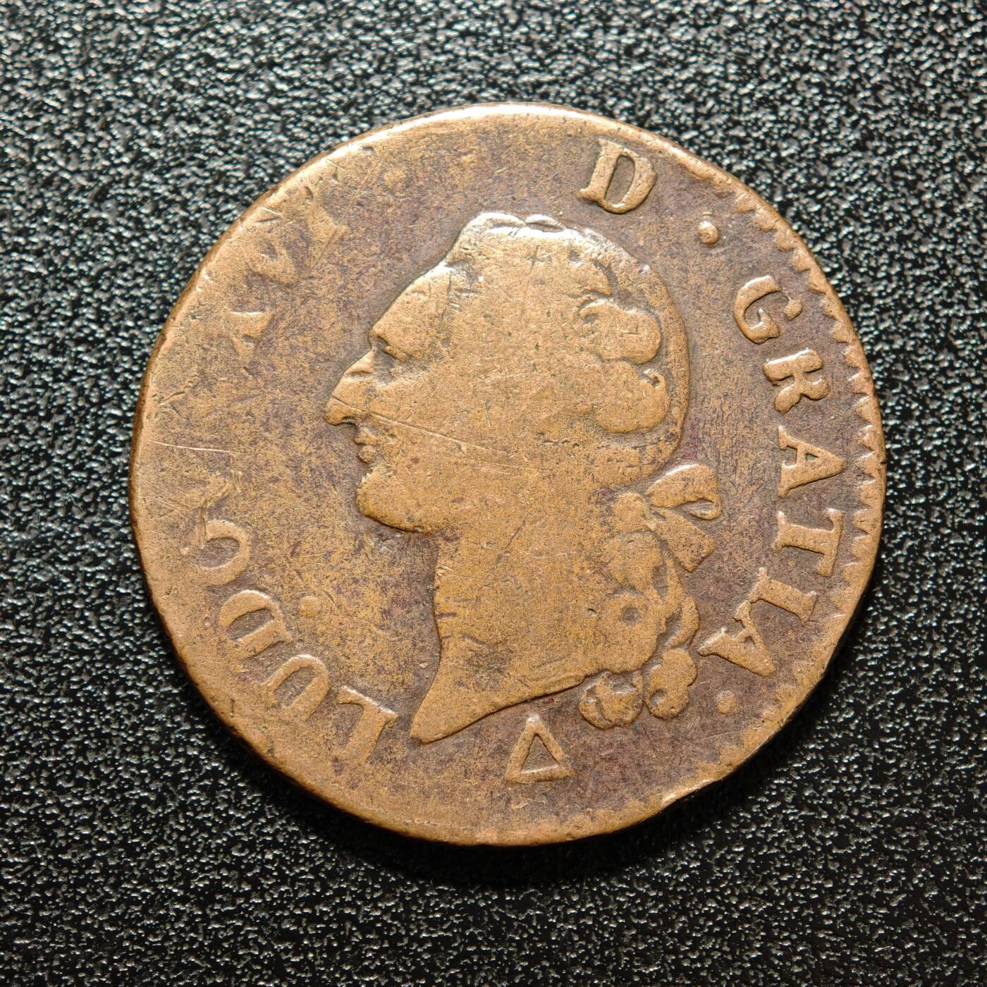 【德藏】世界币章拍卖第168期（拍品征集中~欢迎藏友联系） 1791年 法国路易十六1苏铜币 直径约：28.3mm；重约：11.5g