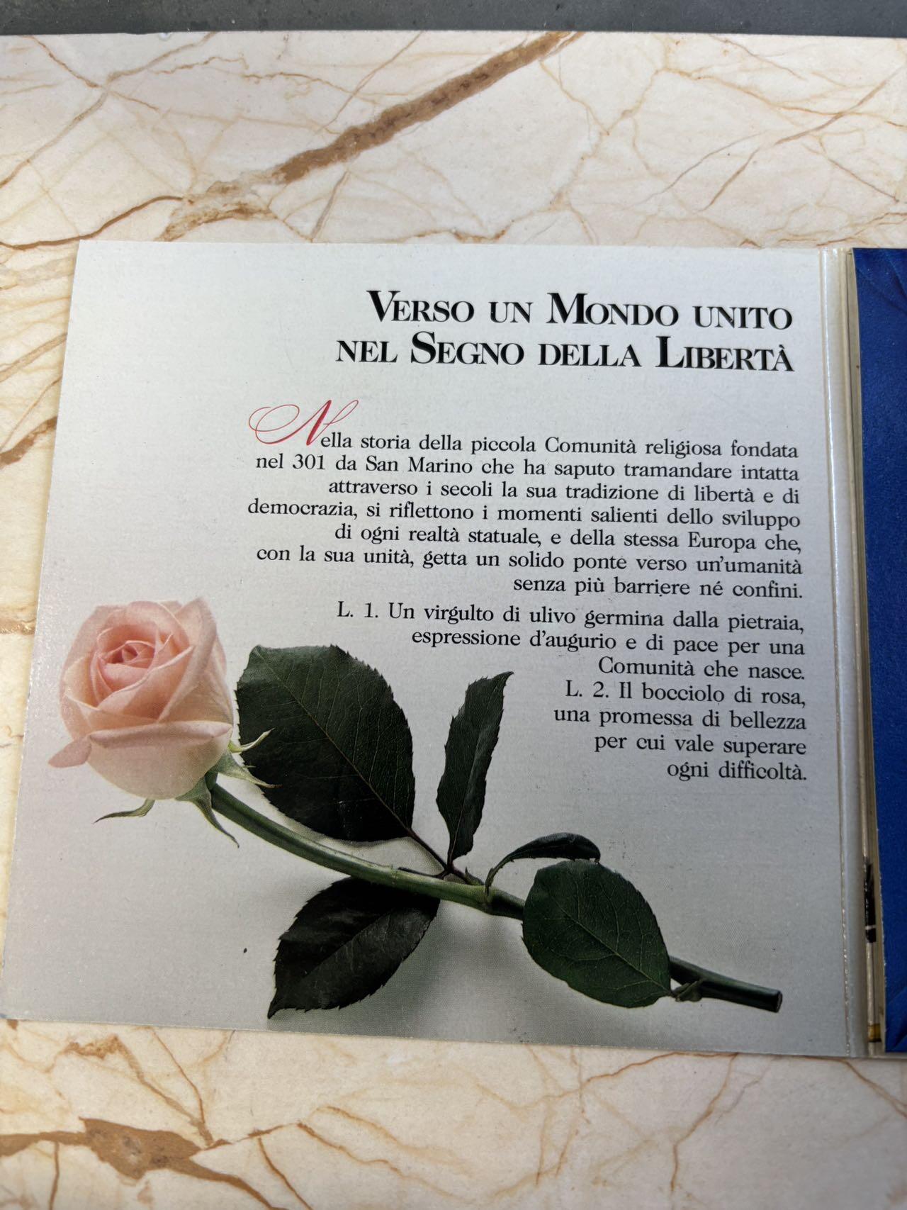 第194期拍卖 圣马力诺1993年迈向统一世界10枚硬币卡装，含一枚硬币，835银，14.6克