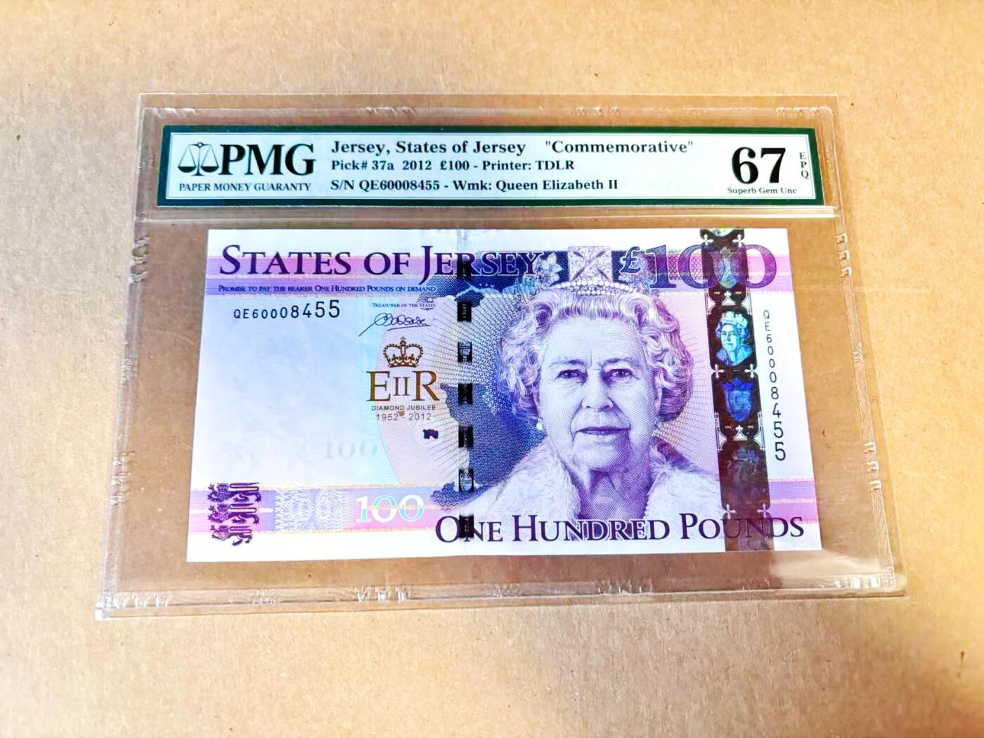 【Blue Auction】世界纸币精拍第796期——18级TOP拍卖/信誉/品质/专业/高效💫 【千位小号】泽西 2012年100镑 女王 PMG67EPQ 