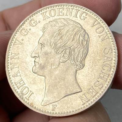 万国钱币拍卖第063期 - 1857德国萨克森流通纹章1泰勒 喷砂质感纹章香槟淡彩极美