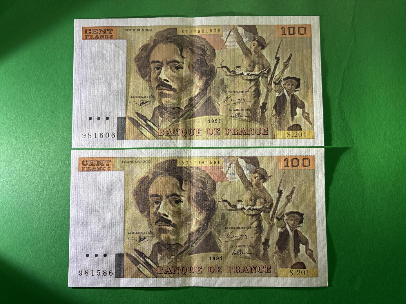 咖啡豆•收藏 2026年Mar_24th世界各国纸币拍卖 5枚 法国/法属地区 100&1000法郎 美品F-AU 外国纸币