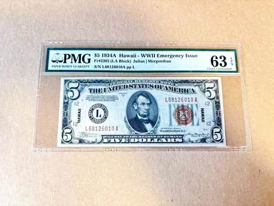 【Blue Auction】世界纸币精拍第796期——18级TOP拍卖/信誉/品质/专业/高效💫 - 【无47】美国 1934年5美金 林肯 夏威夷券 PMG63EPQ 