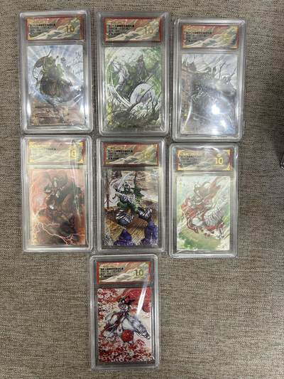 喜灰玩卡拍卖第五期，接拍品0佣金，欢迎送拍，释放现金流，让自己有资金可以购买更多喜欢的卡牌，让别的卡友能淘到更多心仪的卡牌 - 【爆金】一组7张 谷粒老师绘  马云禄、王桃、关银屏、董袭、徐盛、陈武、韩当 折光粗闪 爆金10分一组