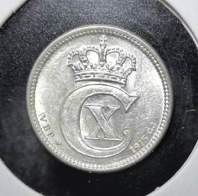 外国优质老铜币银币苏联纪念章，每周六晚九点倒数截拍，满百包邮可寄存，持续收拍 - 极美品丹麦1915年10欧尔银币。正面为克里斯蒂安十世的花押与王冠，背面是装饰性面值设计，见证丹麦君主制与一战前的北欧货币体系。