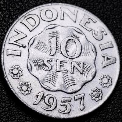 泉币菌-第213场-拍品多 请提前出价（工作最近较忙 发货不及时，望理解） - 鹰 印度尼西亚 1957年 10仙铝币