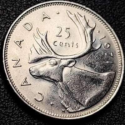 泉币菌-第213场-拍品多 请提前出价（工作最近较忙 发货不及时，望理解） - 高币值 加拿大1971年1/4加拿大元 伊丽莎白二世 驯鹿 24mm 
