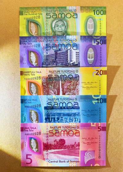 【Blue Auction】世界纸币精拍第796期——18级TOP拍卖/信誉/品质/专业/高效💫 - 【一组5张首发冠 928全同小号】萨摩亚 新版5-100塔拉 全新UNC