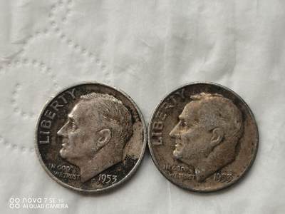 银币 - 1953年美国10分银币（2枚）