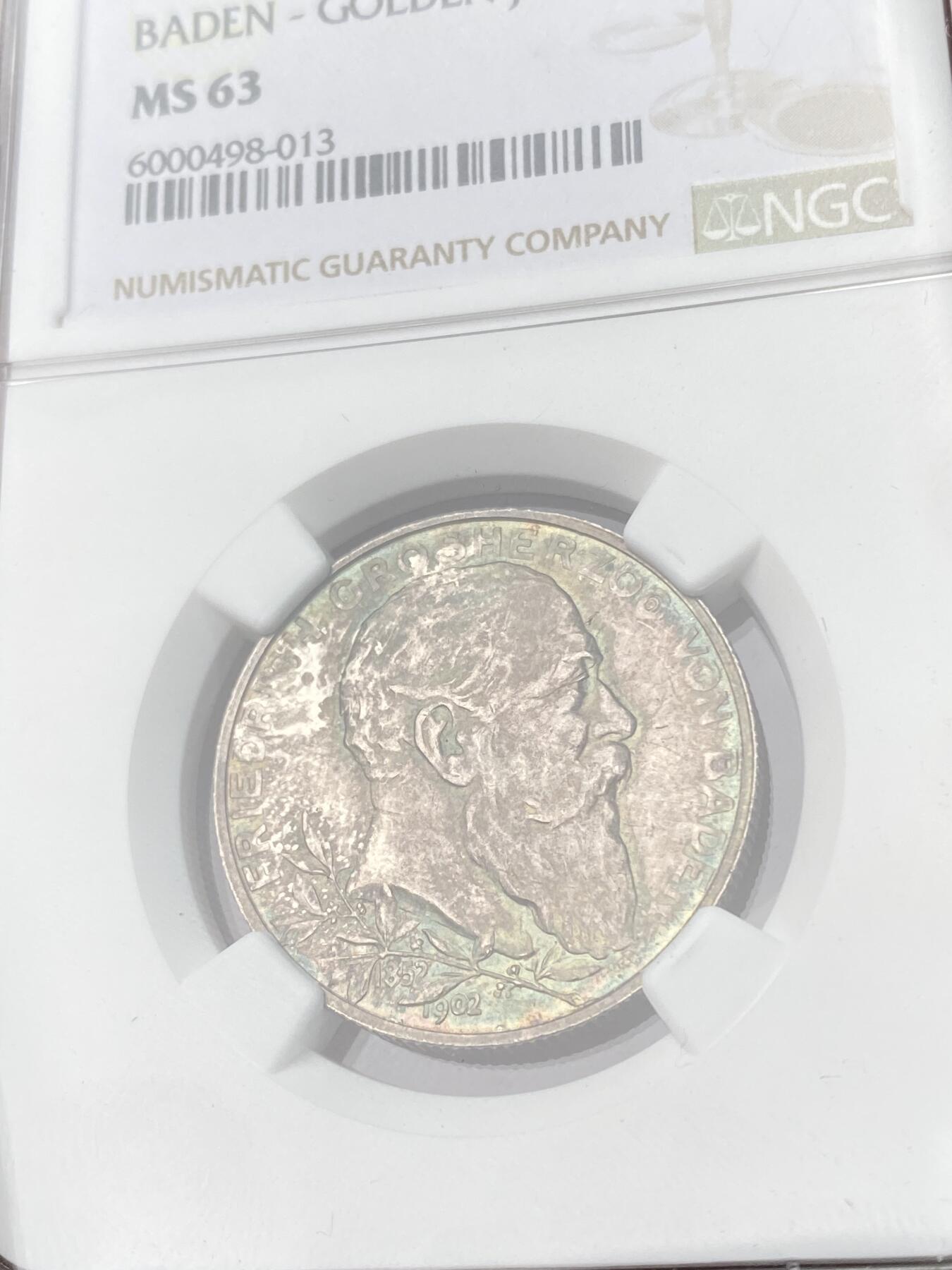 万国钱币拍卖第063期 NGC MS63 1902年德国巴登登基纪念长翅2马克 原味酱彩收藏级