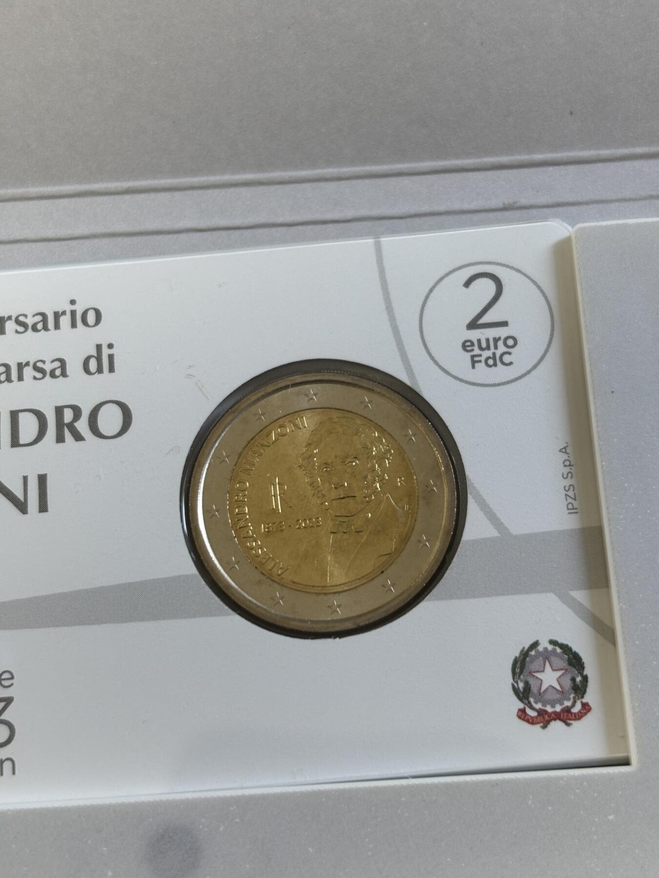 第194期拍卖 卡装意大利2023年人物曼佐尼2欧双色纪念币