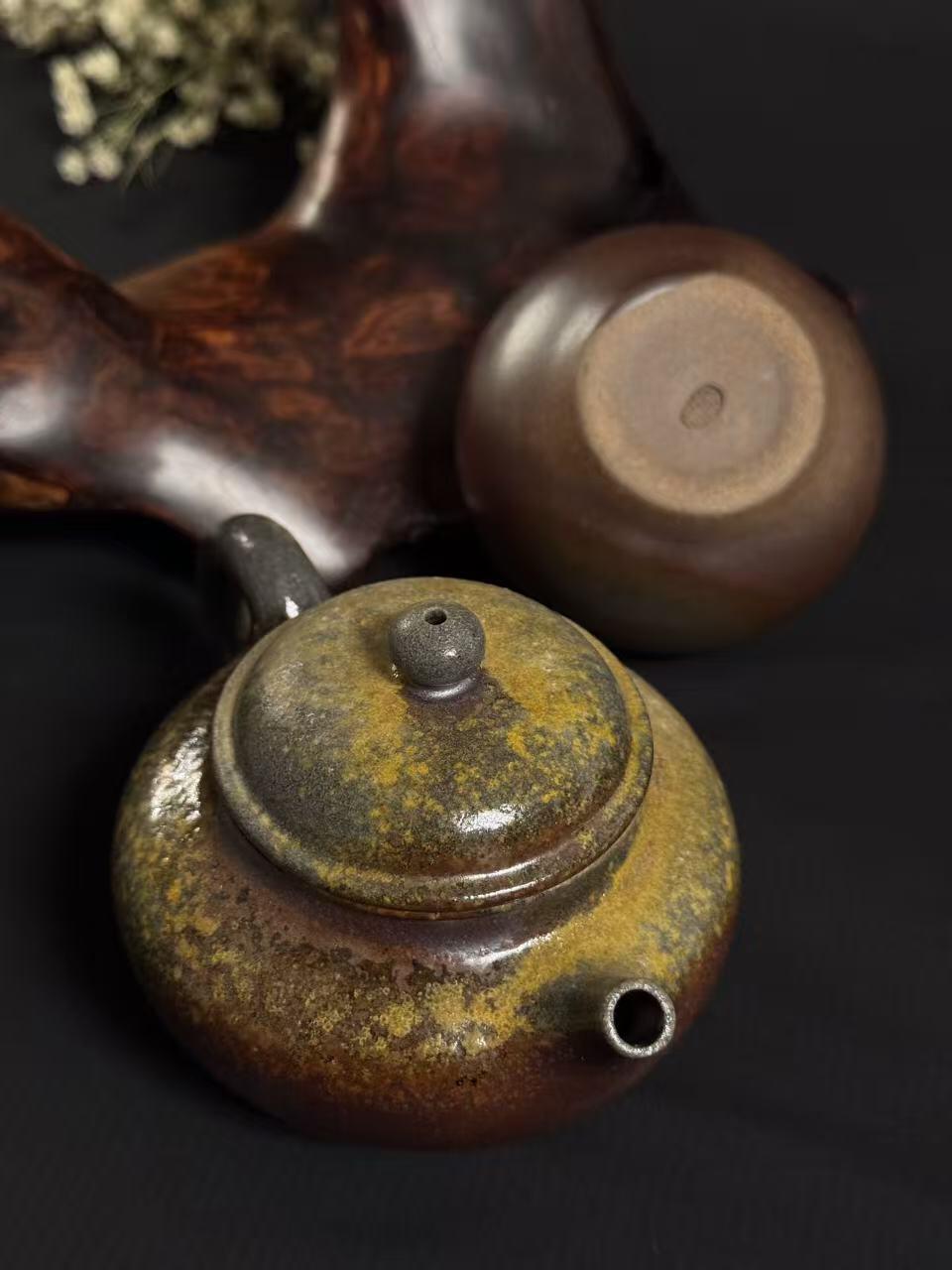 零元拍：原矿紫砂壶柴烧德钟+柴烧主人杯（80CC左右）