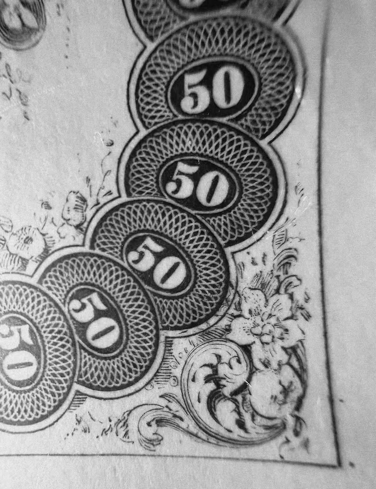 《外钞收藏家》第六百一十九期（精品场）（长期征集拍品、欢迎藏友们联系合作） 1981年 美国钞票公司(ABNC)印制 50美元雕刻版票样纪念卡 原版纸币1859年间由美国亚拉巴马州塞尔玛银行(Bank of Selma)发行流通 该雕刻版票样纪念卡为百年原钞凹版母版印制并以极小规模限量发行 票面肖像为美利坚联盟国(CSA)唯一总统杰斐逊·戴维斯 美钞公司唯一采用该肖像的官方纸币 背面为美钞公司总裁认证签名 乃高价原版老纸币收藏欣赏之平替