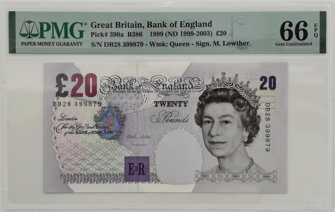 博洋堂世界钱币拍卖第165期（全场包邮） PMG 66EPQ 英国E序列1999年20镑 首签