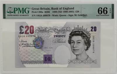 博洋堂世界钱币拍卖第165期（全场包邮） - PMG 66EPQ 英国E序列1999年20镑 首签