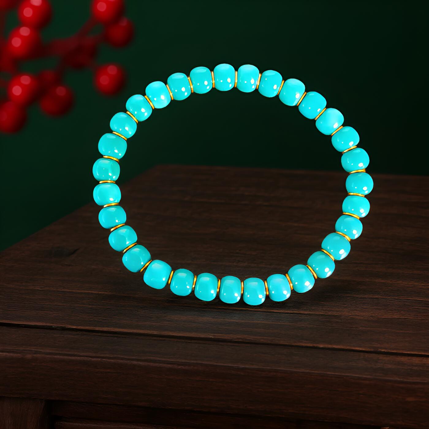 碧月说宝.君子怀瑾·当代和田玉清风专场(三) 原矿 高瓷爆蓝松石手串（通体18K金）