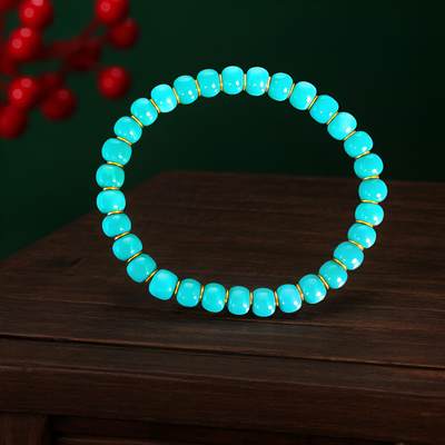 碧月说宝.君子怀瑾·当代和田玉清风专场(三) - 原矿 高瓷爆蓝松石手串（通体18K金）