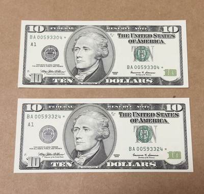 【礼羽收藏】🌏世界钱币拍卖129期 - 99年黑白大头10美元首发补号两张全新unc品相