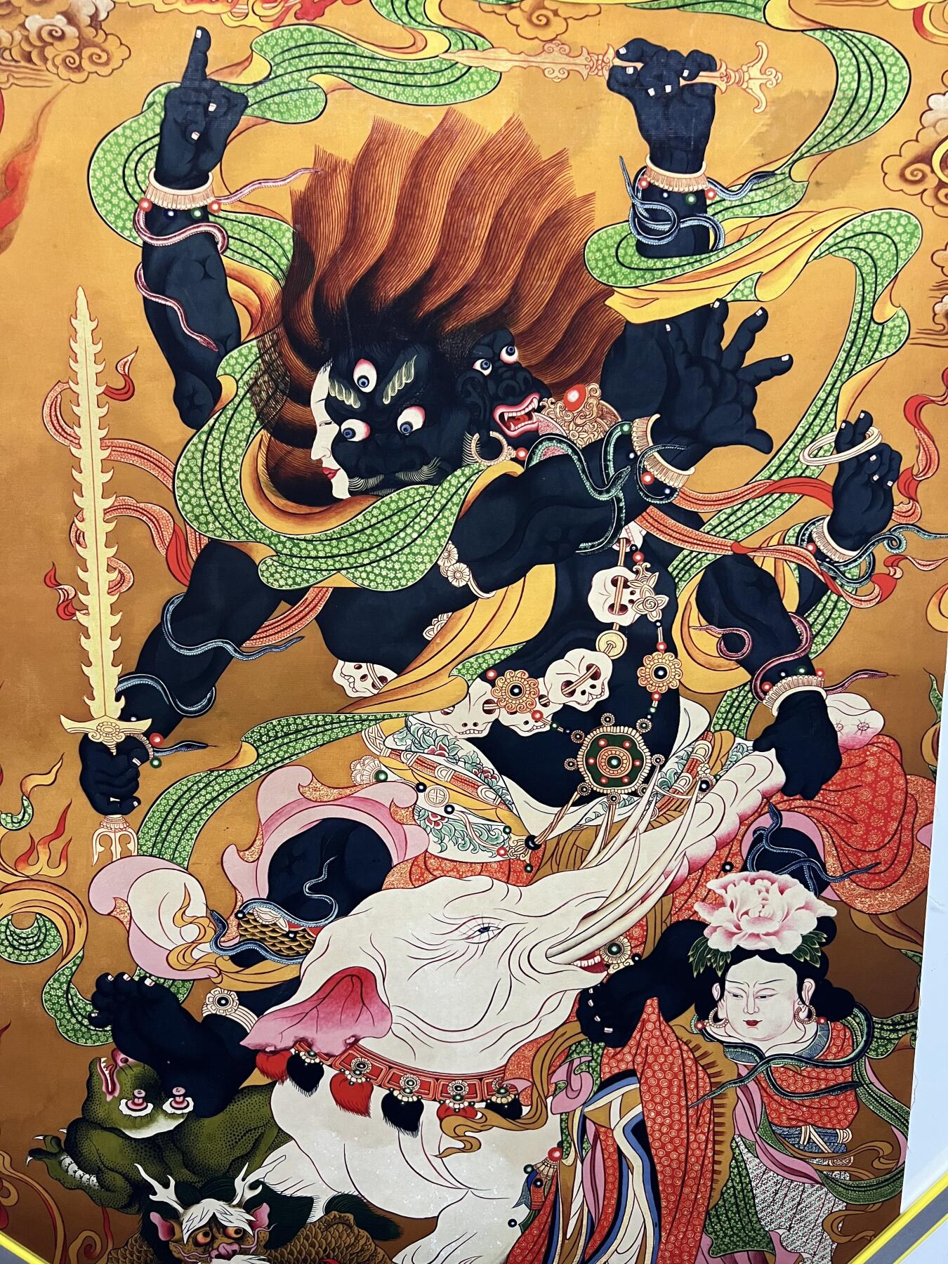 零元拍：唐卡装饰艺术复制画 （非原画）做旧工艺 名稱：金剛手菩薩怨念相 规格41✖️71