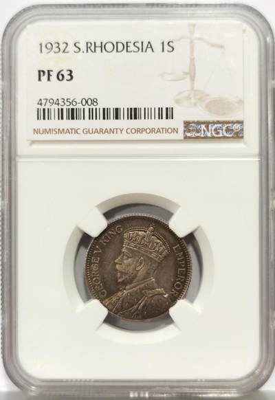 博洋堂世界钱币拍卖第165期（全场包邮） - NGC PF63 英属南罗德西亚1932年乔治五世1先令精制银币，难得一见的品种