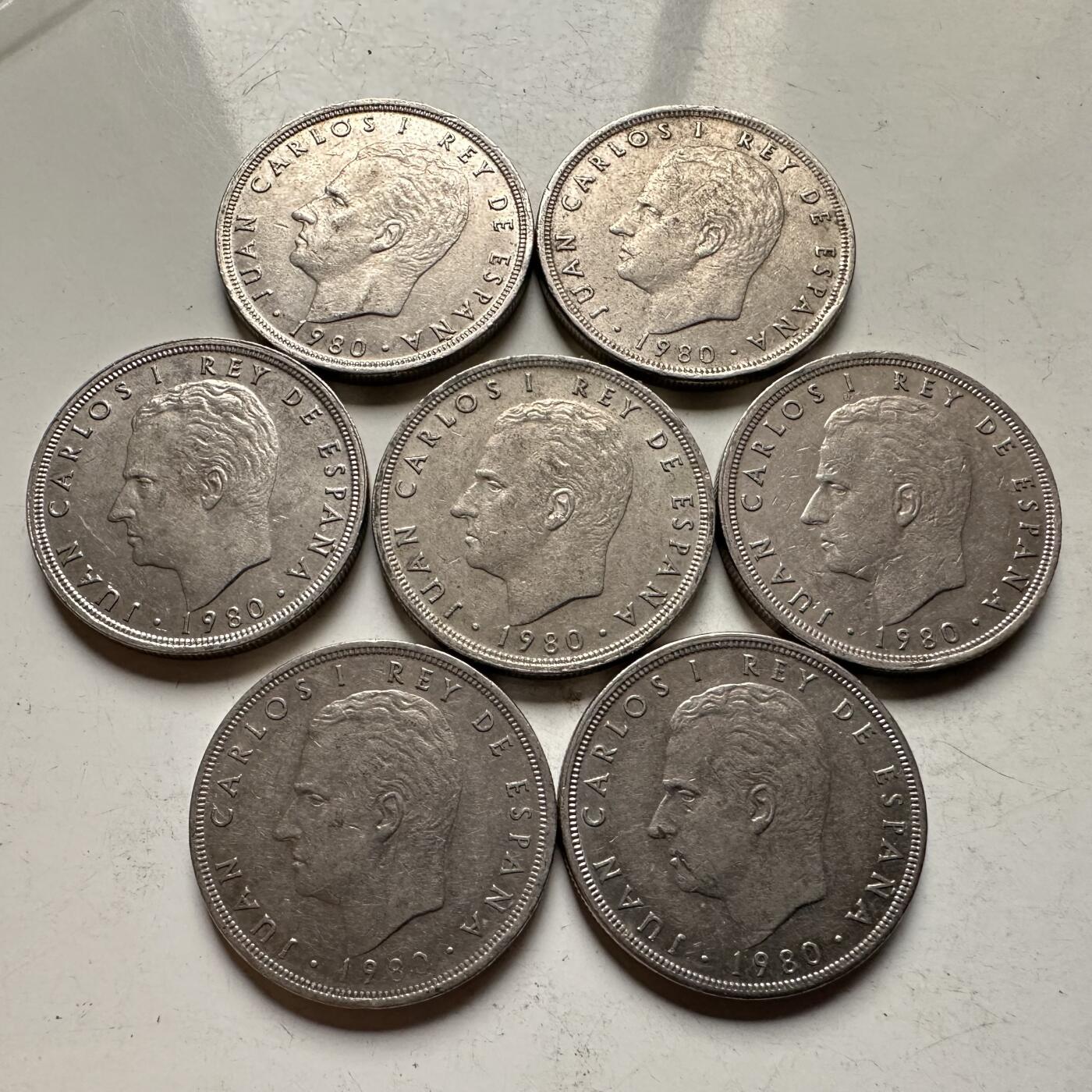 🌹外币初藏🌹🐯2026年第32场   每周二四六晚8️⃣点 接代拍 西班牙80版5比塞塔 7枚组