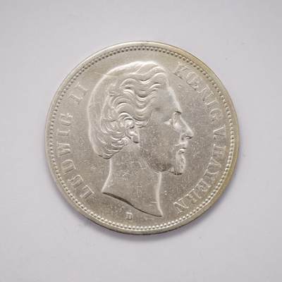 观钱 近现代机制币拍卖No.005（全场顺丰包邮，不区分偏远地区）  - 德国巴伐利亚王国 1875 年路德维希二世 5 马克银币，喜欢裸币的朋友不要错过
