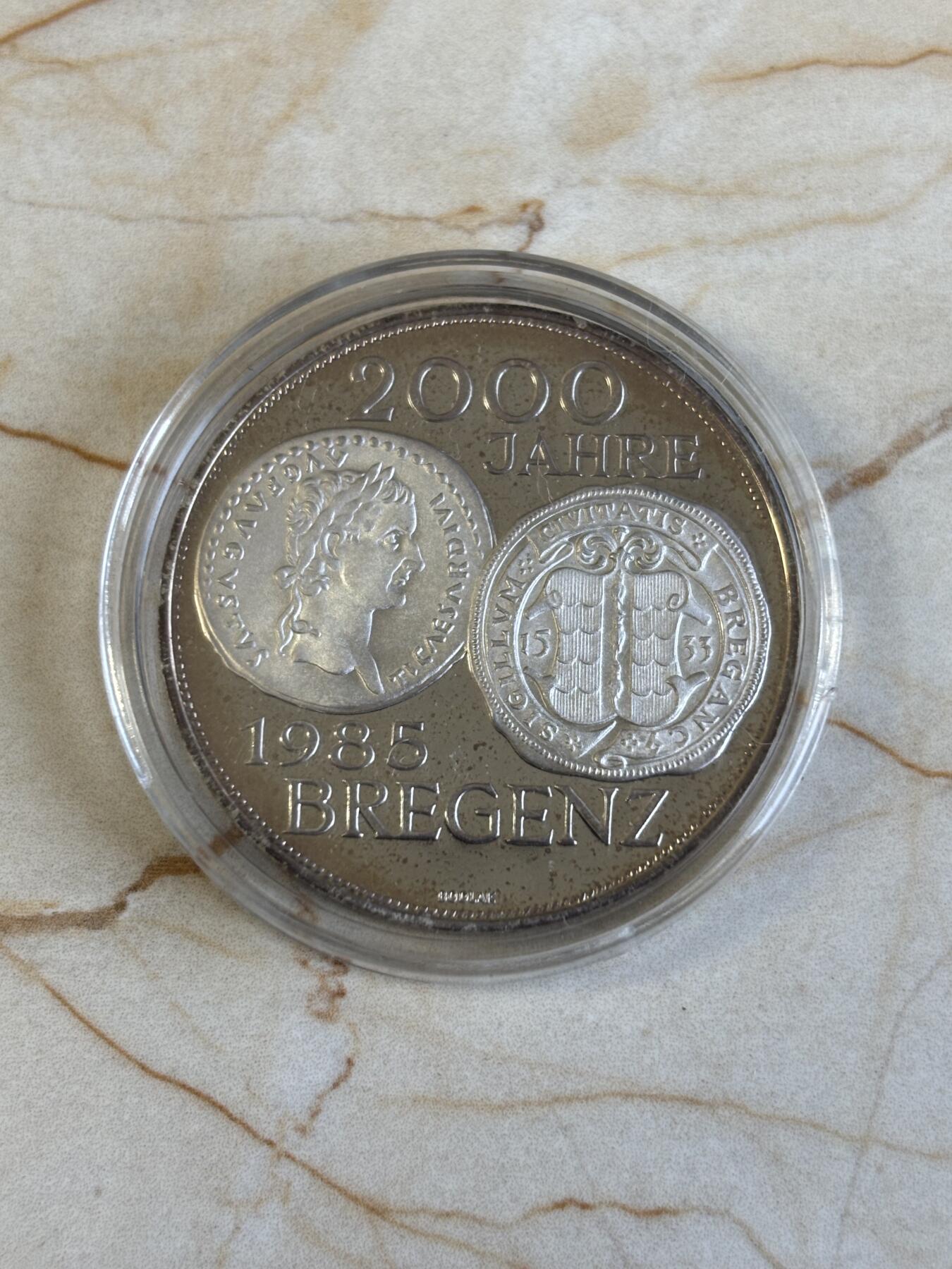 第194期拍卖 获奖币奥地利1985年布雷根茨1200周年精制纪念银币，24克，925银，发行112200枚，有氧化