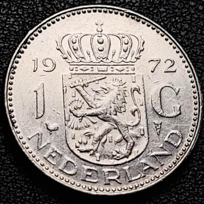 泉币菌-第214场-二月二龙抬头专场 拍品多 请提前出价（工作最近较忙 发货不及时，望理解） - 1972年 荷兰王国早期1盾 朱莉安娜女王  镍币 硬币 25mm 