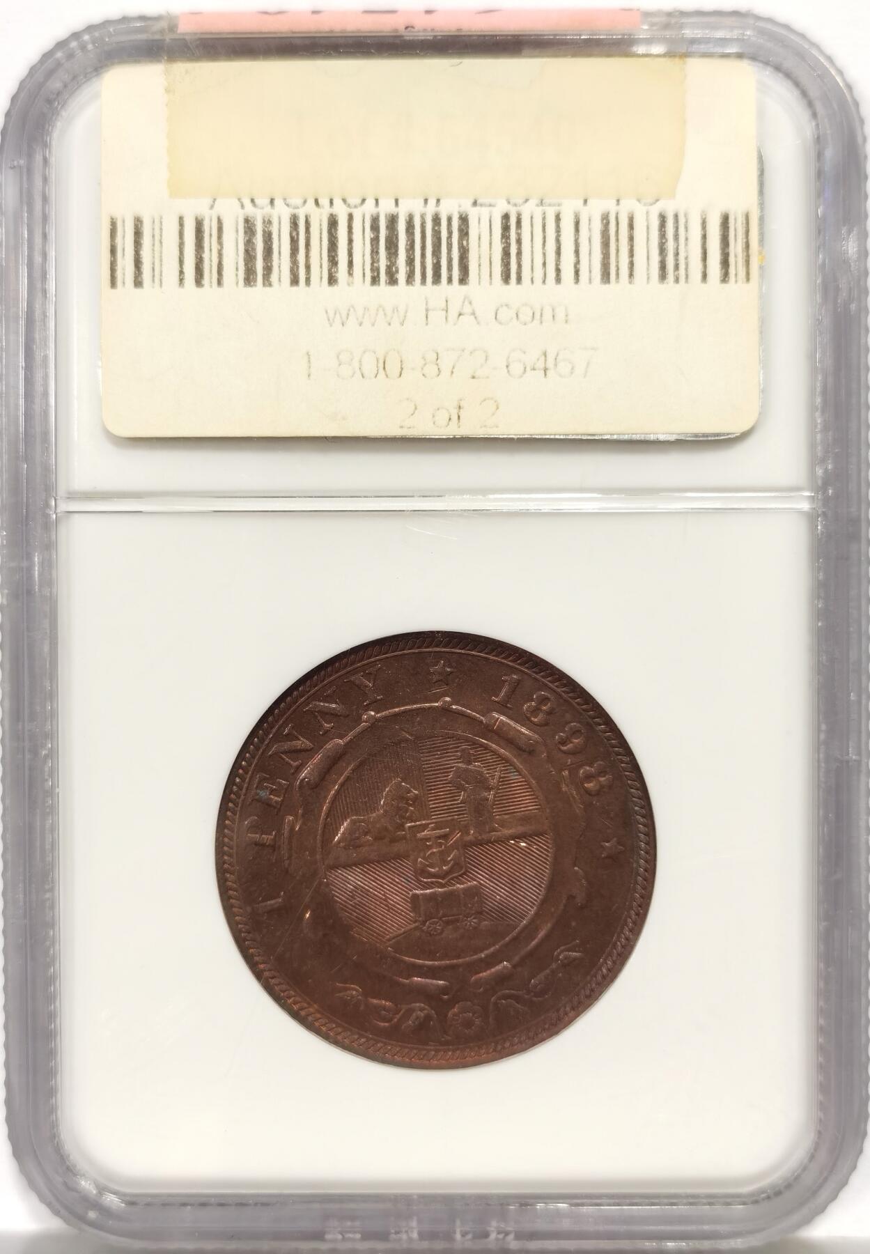 博洋堂世界钱币拍卖第165期（全场包邮） NGC MS63RB 南非1898年德兰士瓦1便士铜币