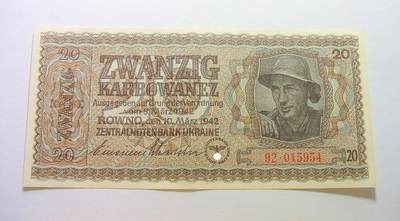 德国第三帝国占乌克兰1942年20卡博瓦内斯（等同20马克） 爽品 - 德国第三帝国占乌克兰1942年20卡博瓦内斯（等同20马克） 爽品