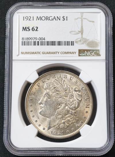 甄臻铺-世界币章拍卖（第55期），3月28日甄品场（直播拍卖）拍品征集中，送拍享返佣金等优惠多多 - NGC-MS62 美国 1921年摩根银币 大头妹 银币
