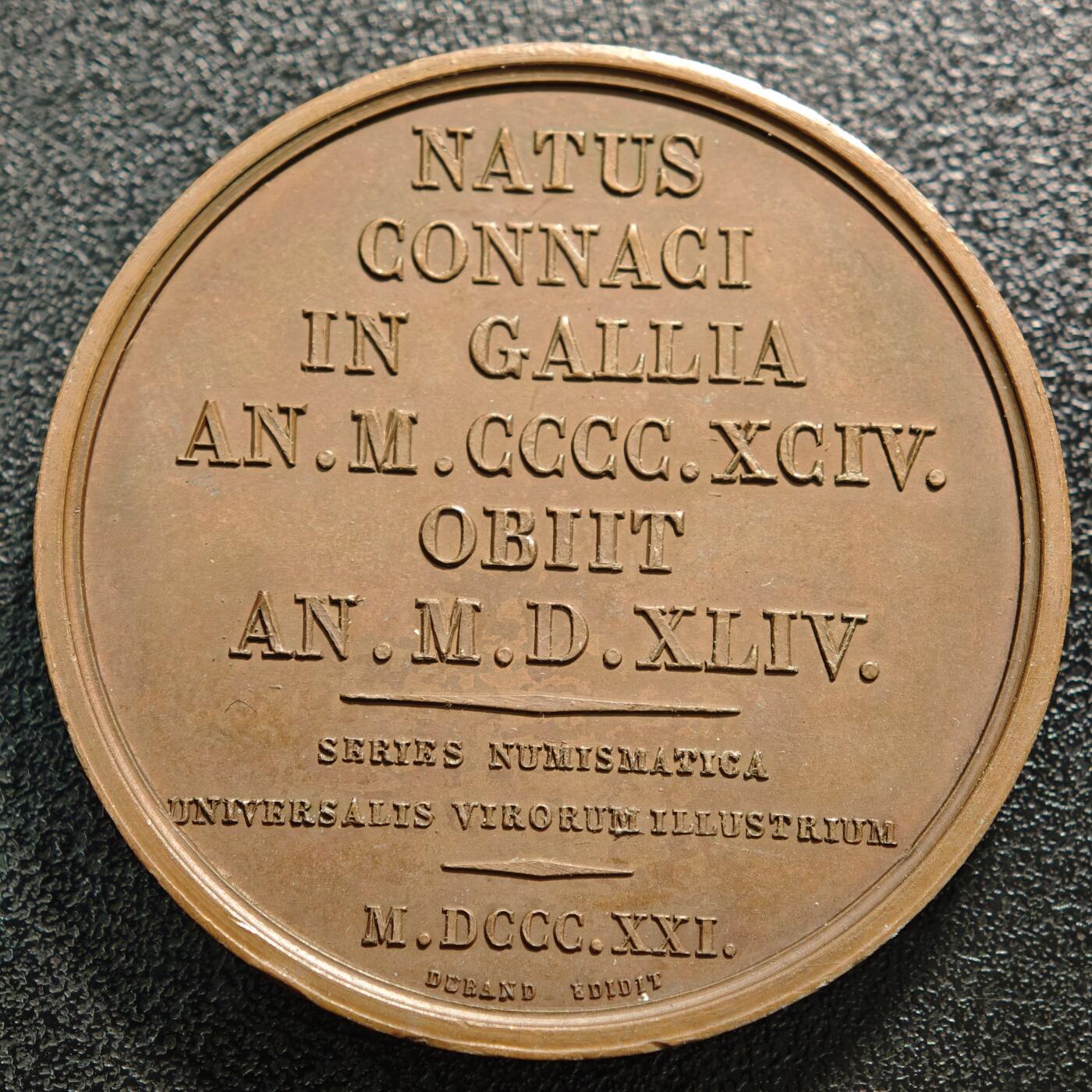 【德藏】世界币章拍卖第168期（拍品征集中~欢迎藏友联系） 1821年 法国瓦卢瓦王朝第9任国王弗朗索瓦一世高浮雕纪念铜章 直径约：39.7mm；重约：37.3g