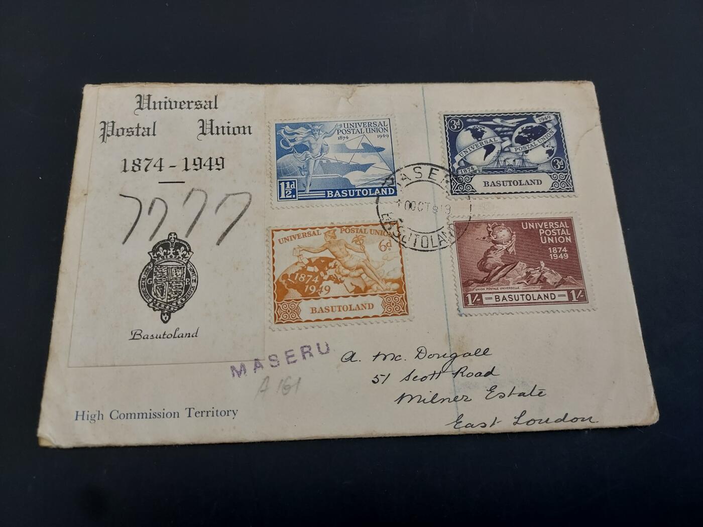 博彦收藏    3月25日 8点 外国邮票专场 英属Basutoland 1949 UPU 首日封