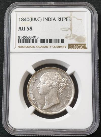 甄臻铺-世界币章拍卖（第55期），3月28日甄品场（直播拍卖）拍品征集中，送拍享返佣金等优惠多多 - NGC-AU58 1840年英属印度小维卢比