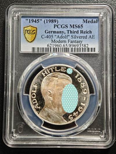 【德藏】世界币章拍卖第168期（拍品征集中~欢迎藏友联系） - "1945"(1989年后铸) 德国民族社会主义工人党党首镀银纪念章 PCGS MS65 原光十字 类镜面底板（原图请查询PCGS评级官网）