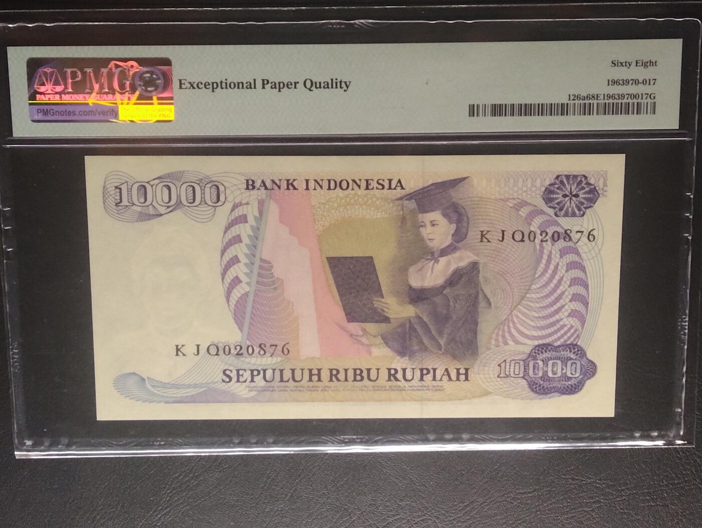 2026三月第三期，总第220期 【冠军分】印度尼西亚1985年10000卢比PMG68epq 思想家和独立领袖卡尔蒂尼