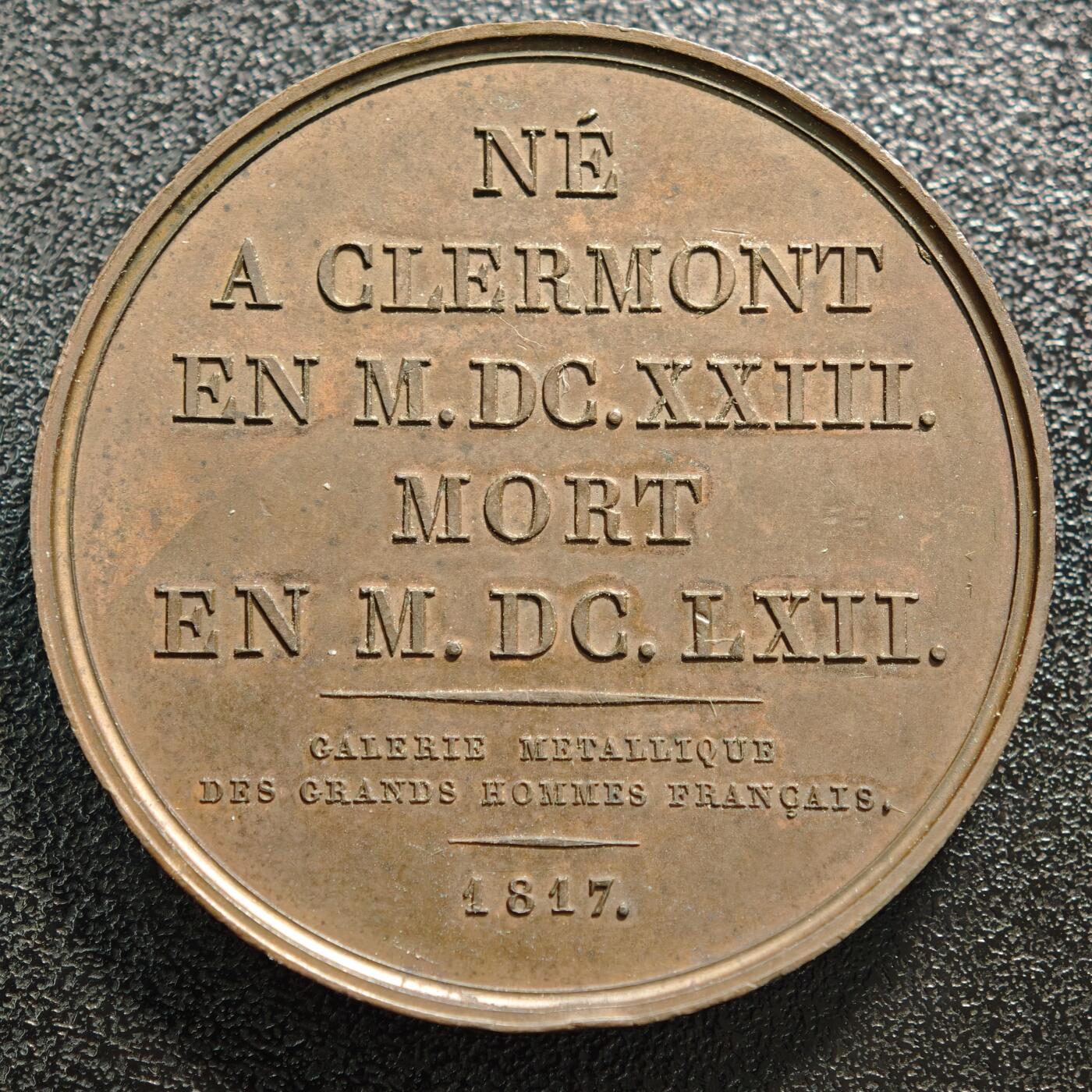 【德藏】世界币章拍卖第168期（拍品征集中~欢迎藏友联系） 1817年 法国数学家、物理学家、哲学家、散文家布莱士·帕斯卡高浮雕纪念铜章 直径约：39.3mm；重约：35.9g